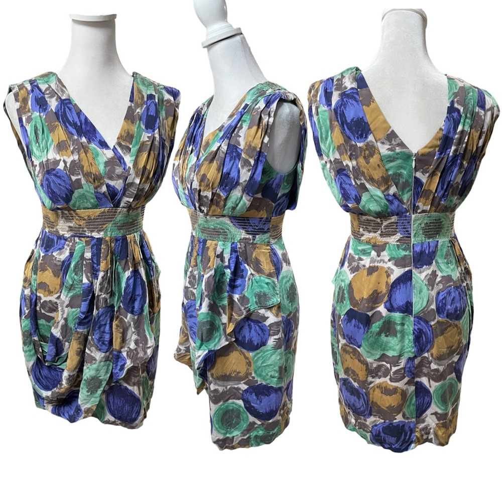 BCBGMaxAzria Multicolor 100% Silk Floral Faux Wrap Sleeveless Mini Dress Size 2